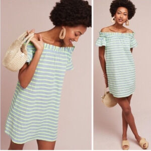 Anthropologie Corey Lynn Calter Off Shoulder Striped Shift Dress Medium‎ petite